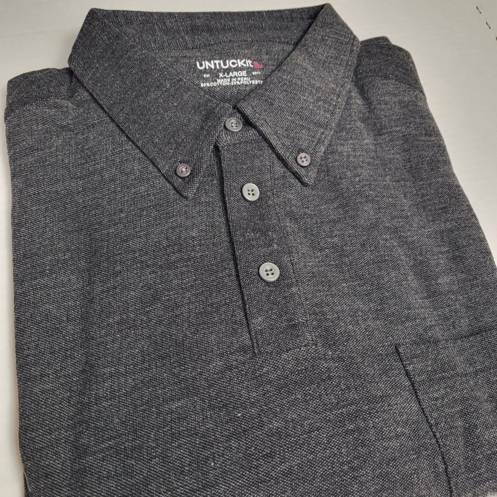 UNTUCKit‎ Men's XL Zingaro Charcoal Short Sleeve Polo Shirt Pocket Collard NWT